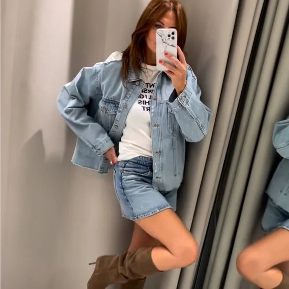 Zara TRF Ripped Denim Overshirt - Picture 5 of 15